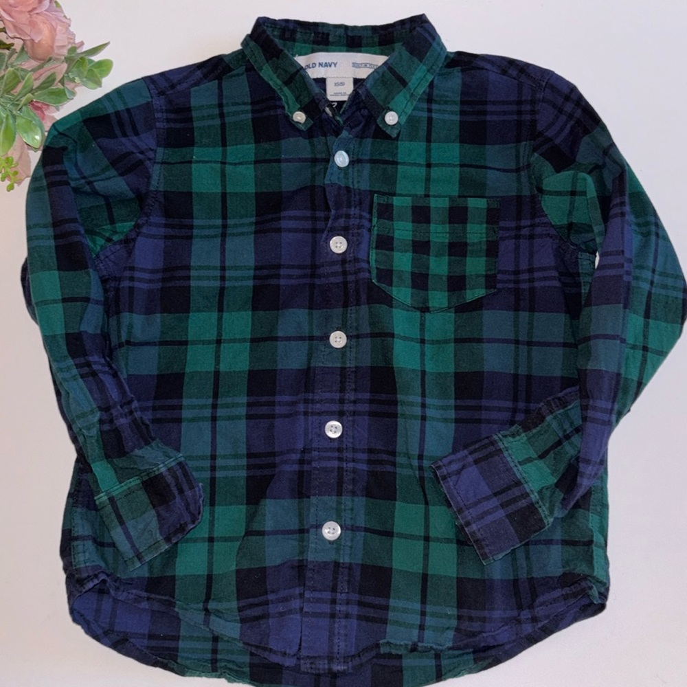 Green Plaid Poplin Shirt For Boys XS BLUE GREEN PLAID Christmas Shirt